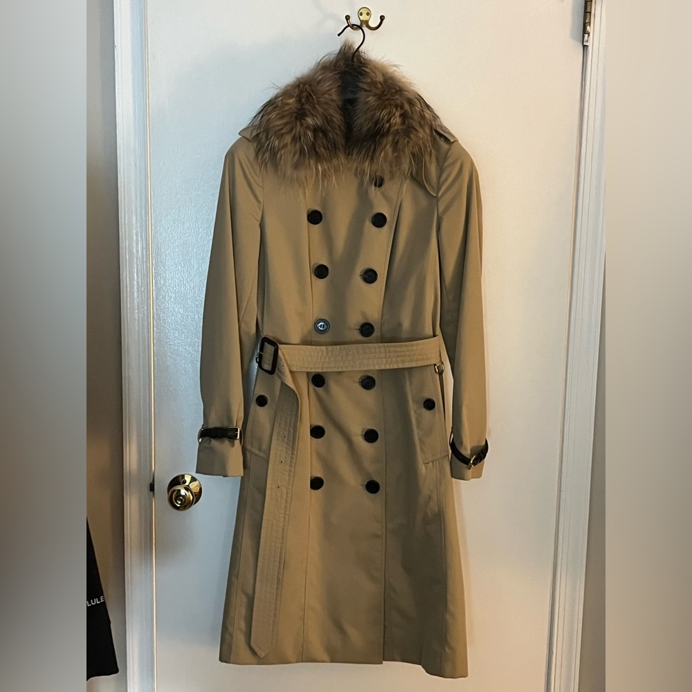 Burberry long trench coat. US size 10. Color honey